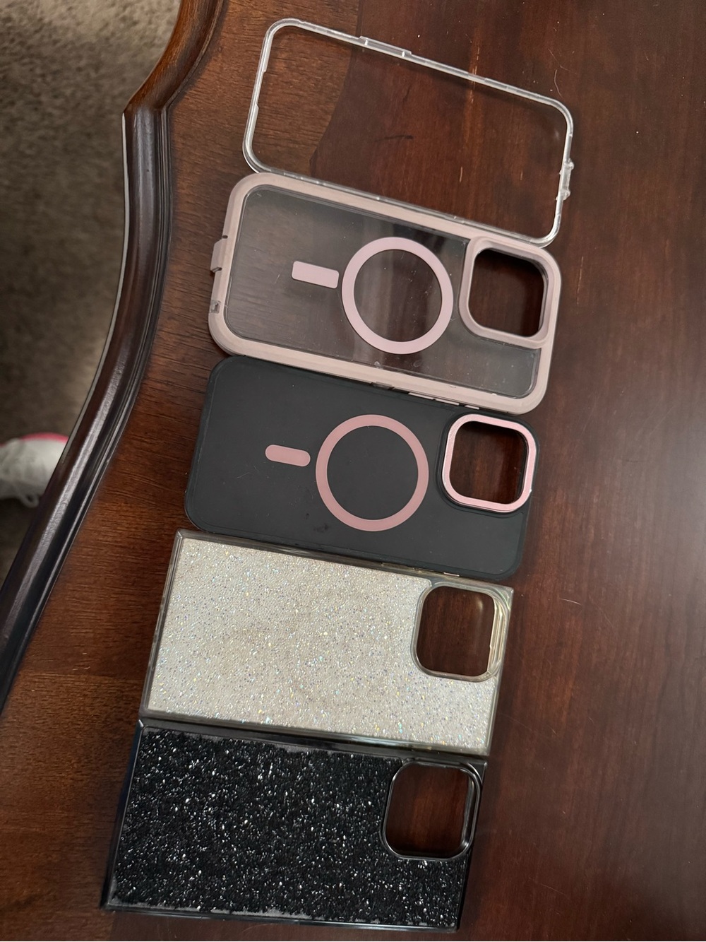 Black Phone Case with Pink MagSafe Ring - Compatible Protective Cover